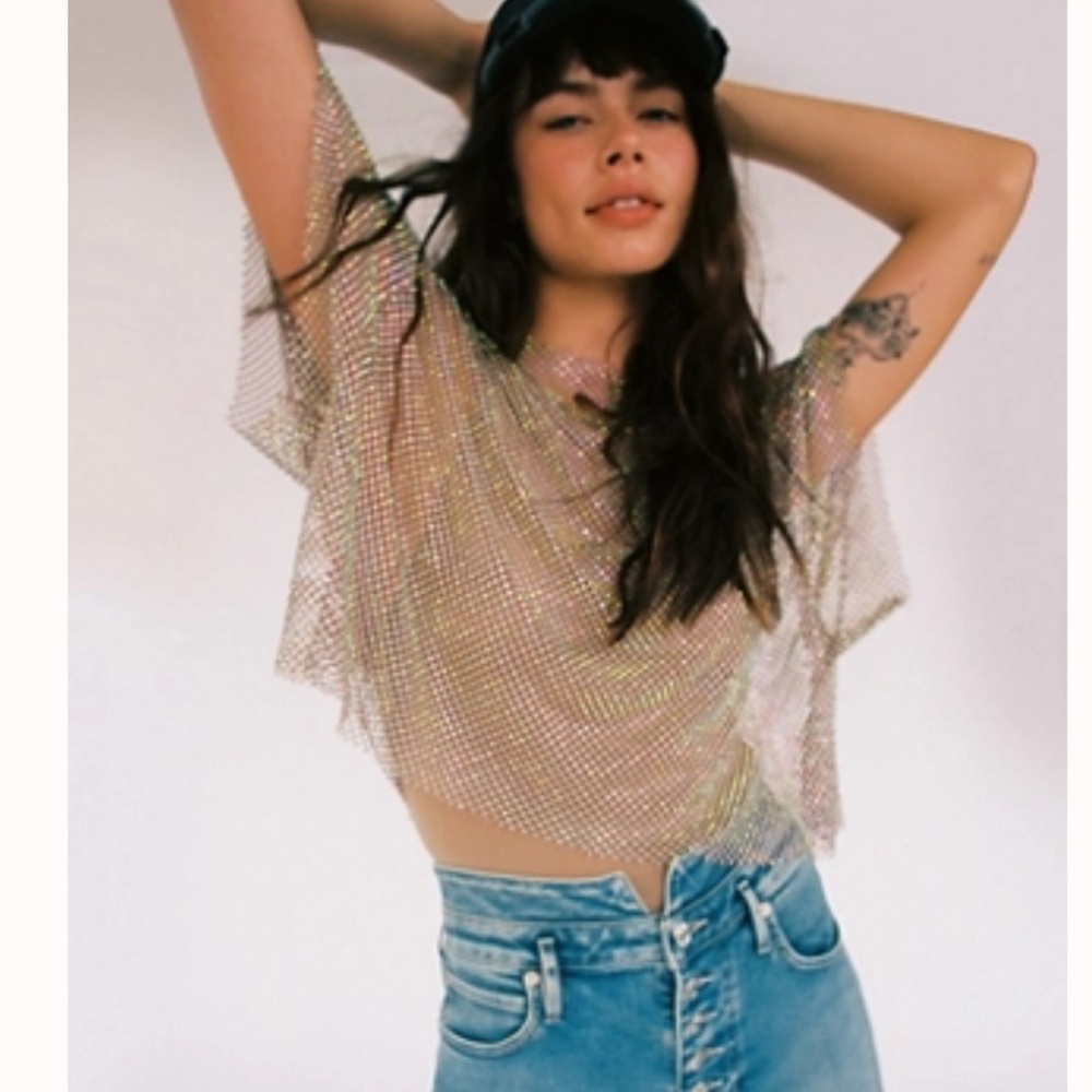 Free People Iridescent Mesh Bodysuit